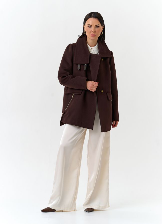 Женское укороченное пальто с воротником стойкой модель № 32553 универмаг малина