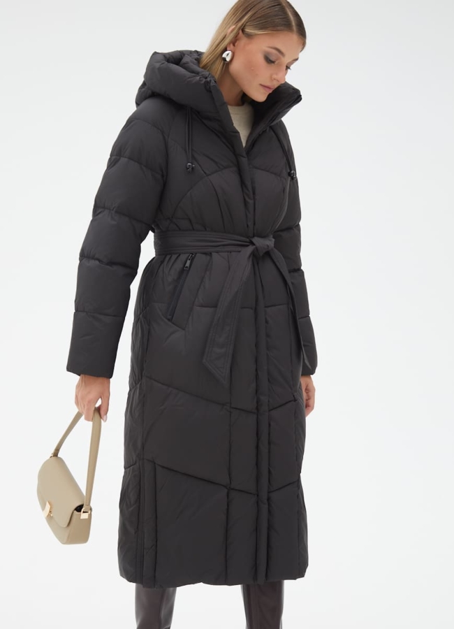 Женский пуховик с капюшоном и поясом модель № 31123 в кредит