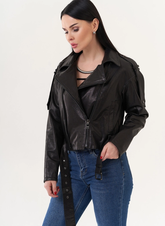 Куртка "косуха" из натуральной кожи с ремнем