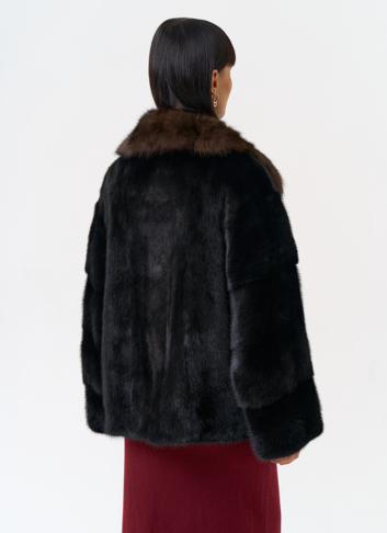 Шуба из меха норки с воротником из меха куницы