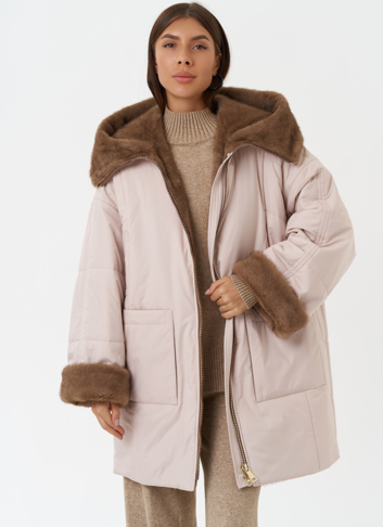 Пуховик с отделкой из эко меха под норку