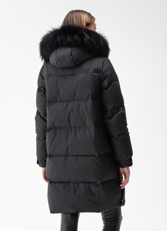 Женский пуховик с капюшоном из енота модель № 28879 универмаг малина